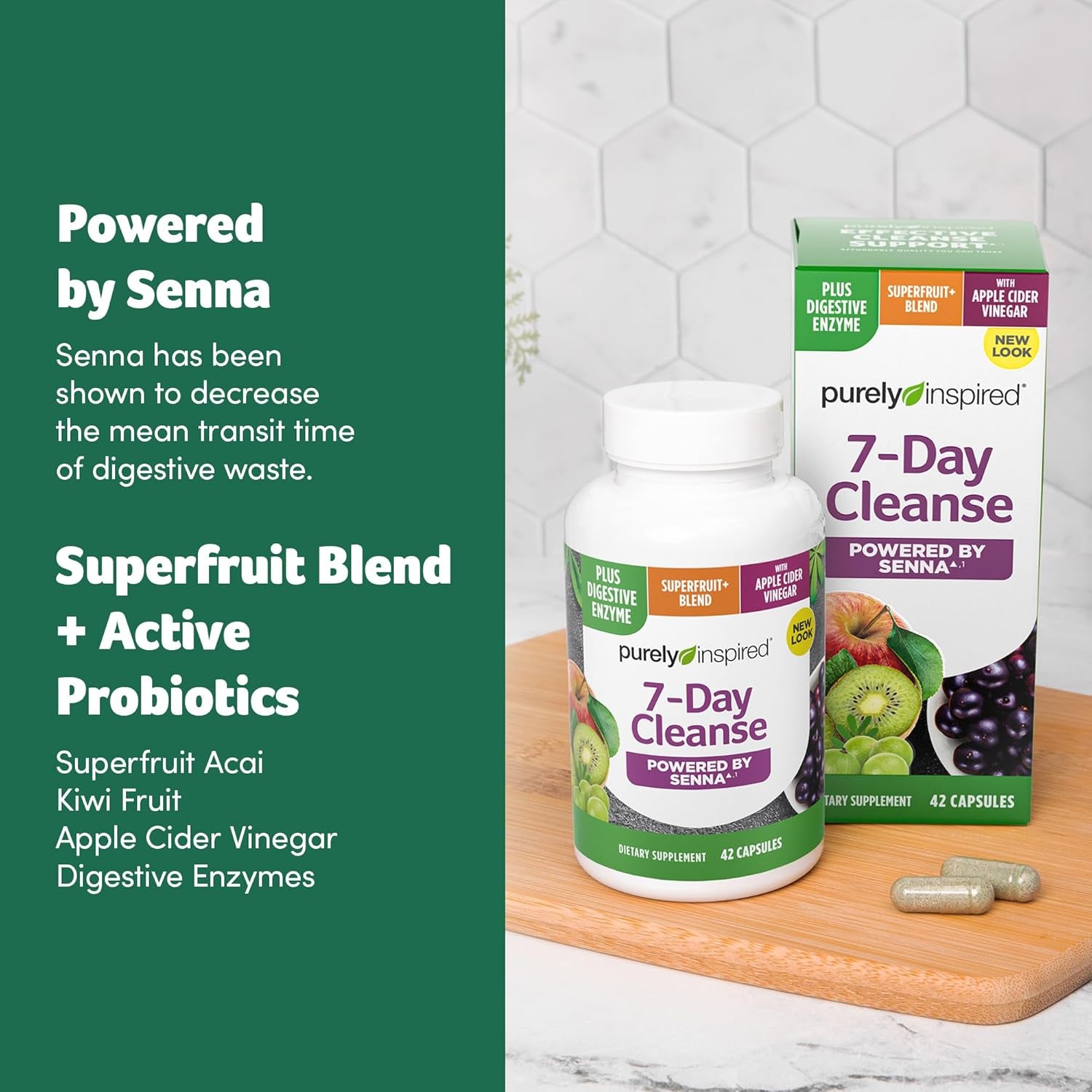 7-Day Detox Cleanse - Whole Body Cleanse & Detox Pills for Women & Men, Powered with Senna Leaf, Vitamin C, Apple Cider Vinegar, Digestive Enzymes & Probiotics - 42 Acai Berry Capsules